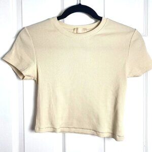 Nuuds Crop Ribbed Ivory Short Sleeve Baby T-Shirt Cotton Size Medium